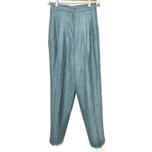 VIntage All Week Long Wool Dress Pants Womens 4P green herringbone pleated